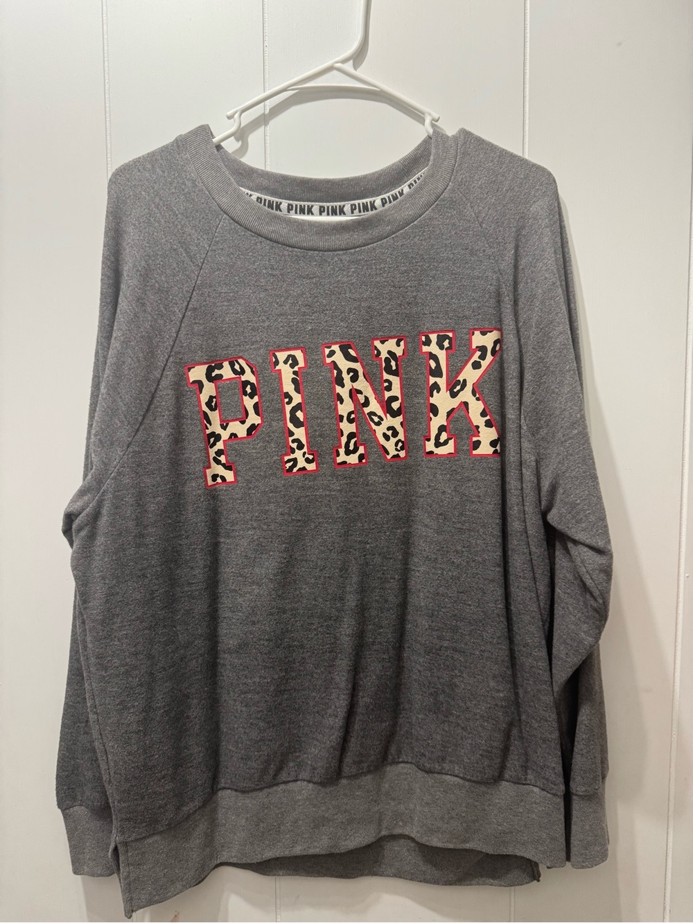 PINK Victoria's Secret Gray Crewneck Sweatshirt with Leopard PINK Logo